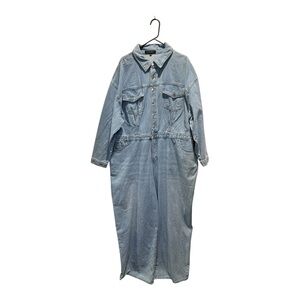ELOQUII Denim Jumpsuit Half Button Up Light Blue Wide Leg Jean Plus Size 24